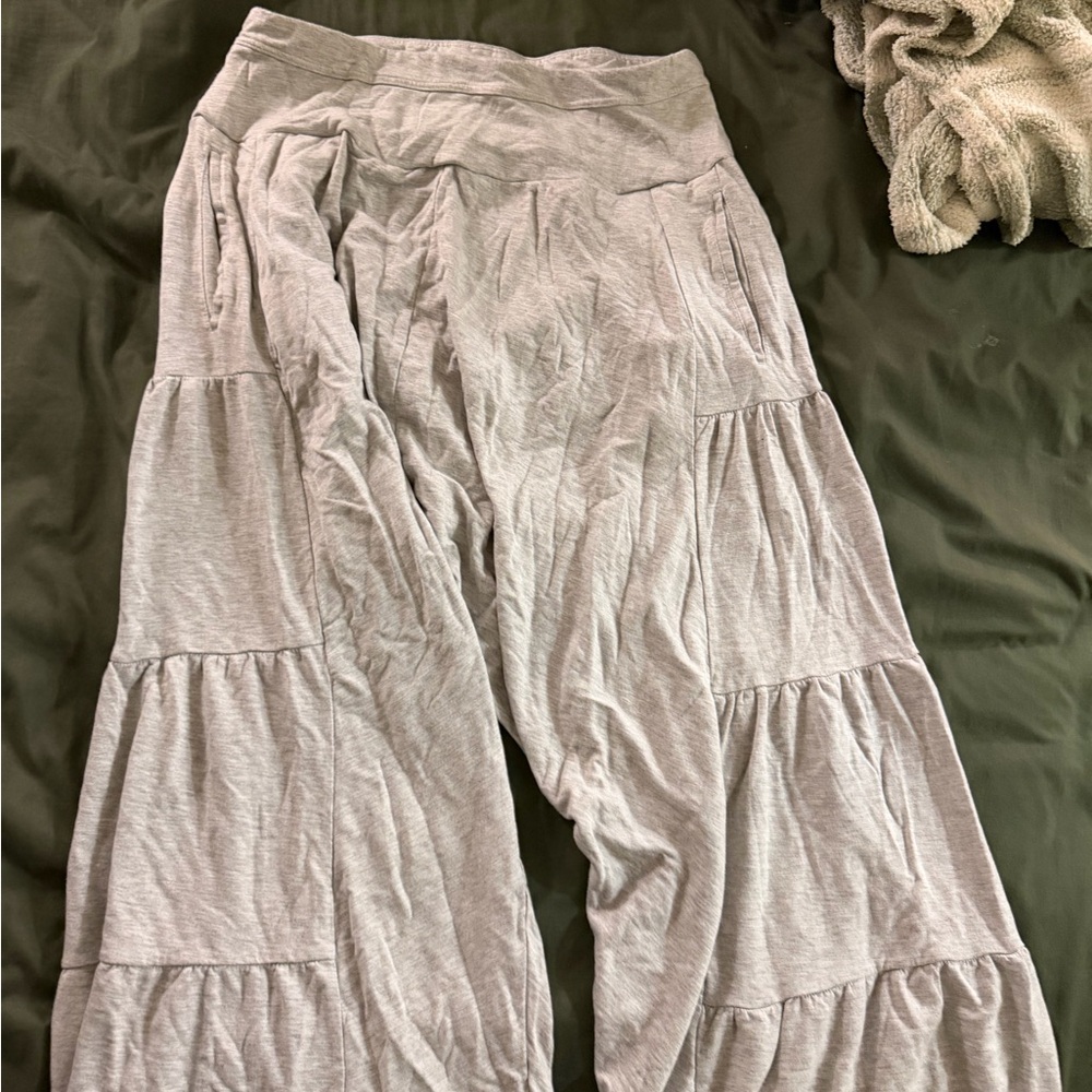 Free People Light Gray Tiered Wide-Leg Lounge Pants